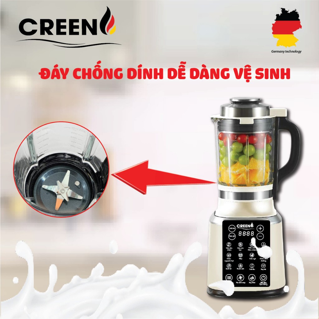 Máy Làm Sữa Hạt Đa Năng Creen BA-138 Plus dung tích 1.75L, Công Suất 1600W, Bộ Giảm Âm Thông Minh (Chính Hãng, BH 24th
