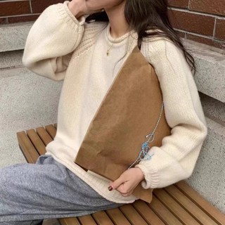 Hàng sẵn_áo len dệt kim cổ tròn dáng rộng tay lồng đèn moea36