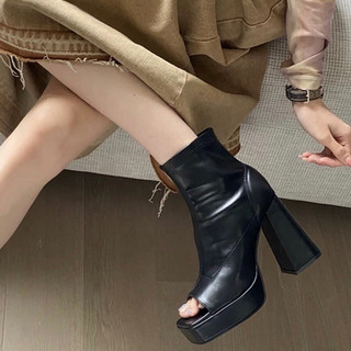 Bốt nữ cao gót hở ngón đế dày sang sịn