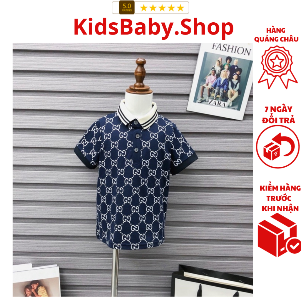 Áo polo guuciiiii bé trai xanh than