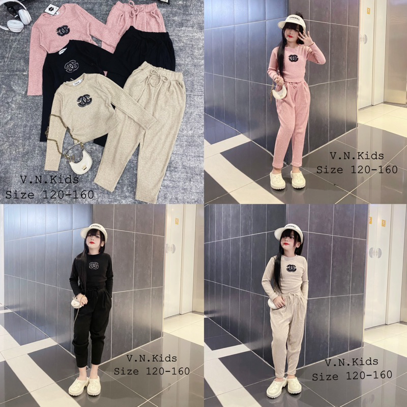 Bộ len đũa croptop đính đá cao cấp cho Bé 17kg-40kg