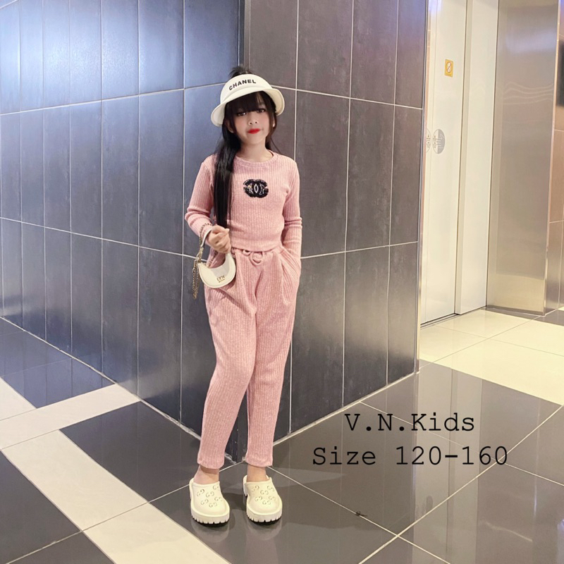 Bộ len đũa croptop đính đá cao cấp cho Bé 17kg-40kg