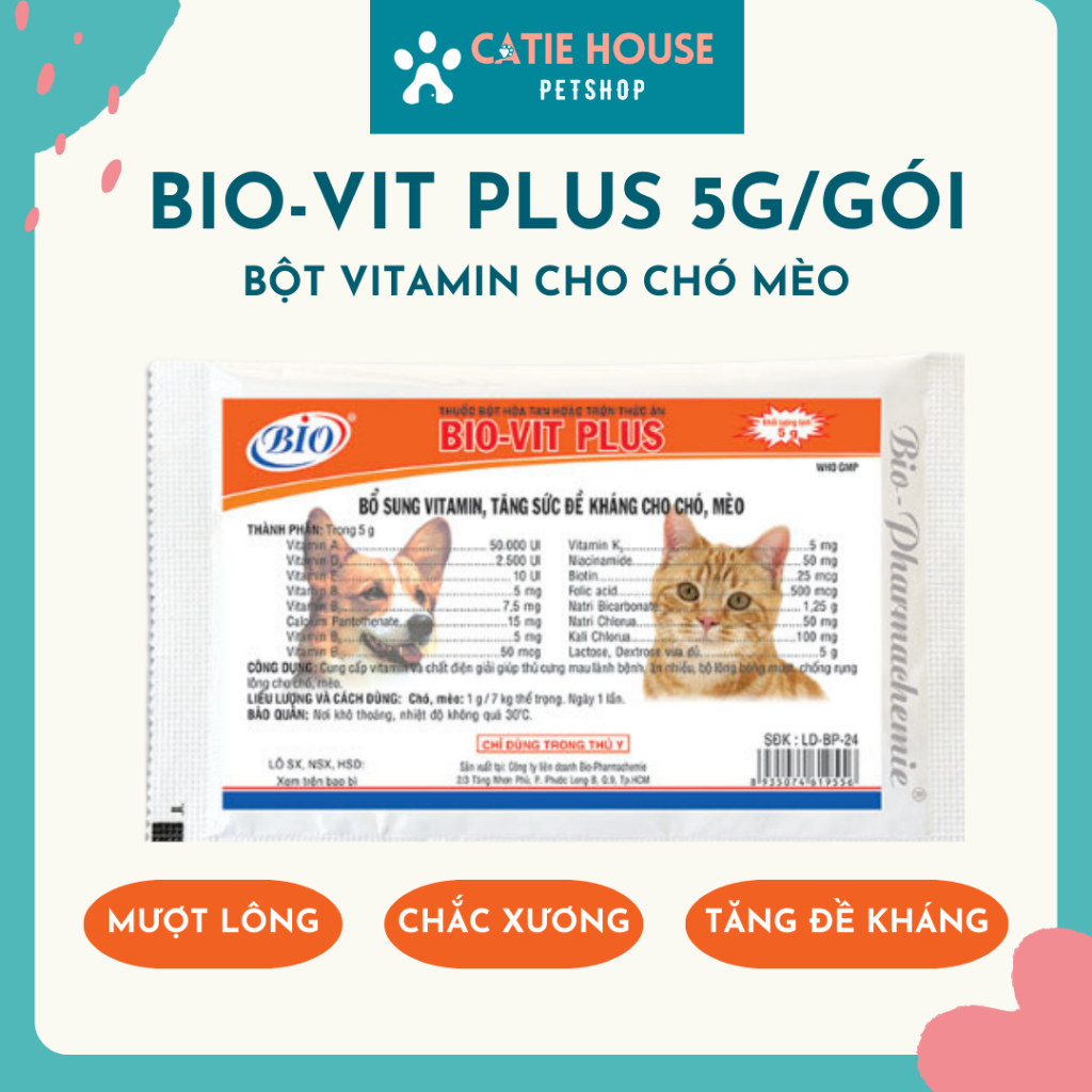 Bio Vit, Biovit, Biovit plus Bio Vitamin - Bột bổ sung vitamin cho chó mèo Bio Vit Plus 5g