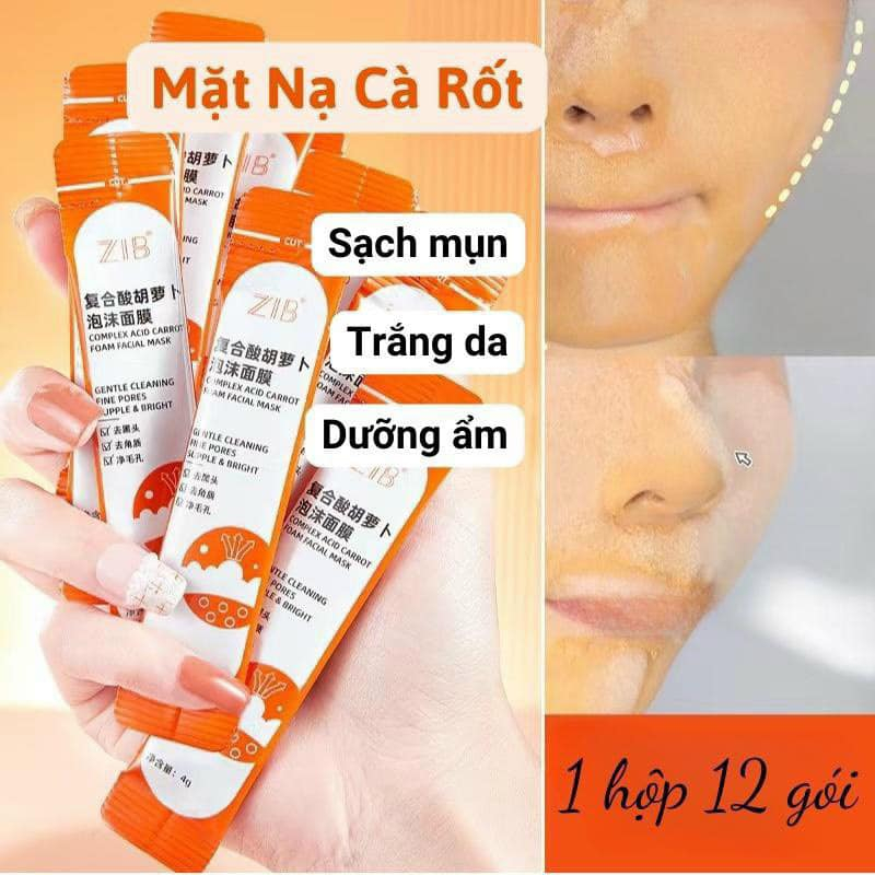 Hộp 12 gói Mặt nạ sủi bọt thải độc Cà Rốt GINBI Giảm Mụn Đầu Đen Trắng da Hút bã nhờn Thu nhỏ lỗ chân lông