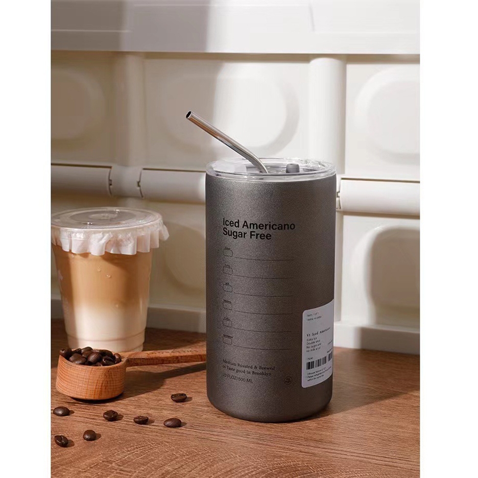 Ly Giữ Nhiệt Americano 600ml Inox 304 Cao Cấp Không Gỉ Tặng Ống Hút Tiện Lợi