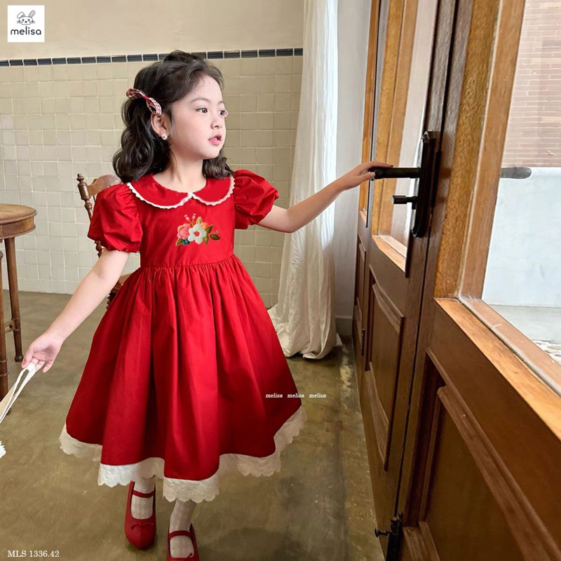 Đầm Melisa tay bồng thêu hoa ngực cực xinh 10-40kg