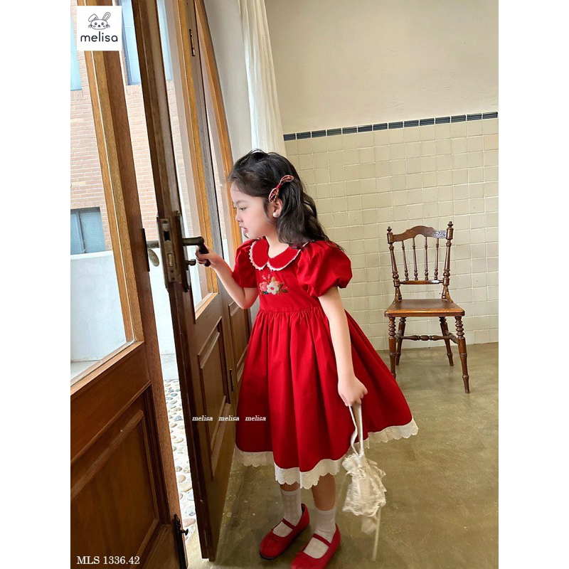 Đầm Melisa tay bồng thêu hoa ngực cực xinh 10-40kg