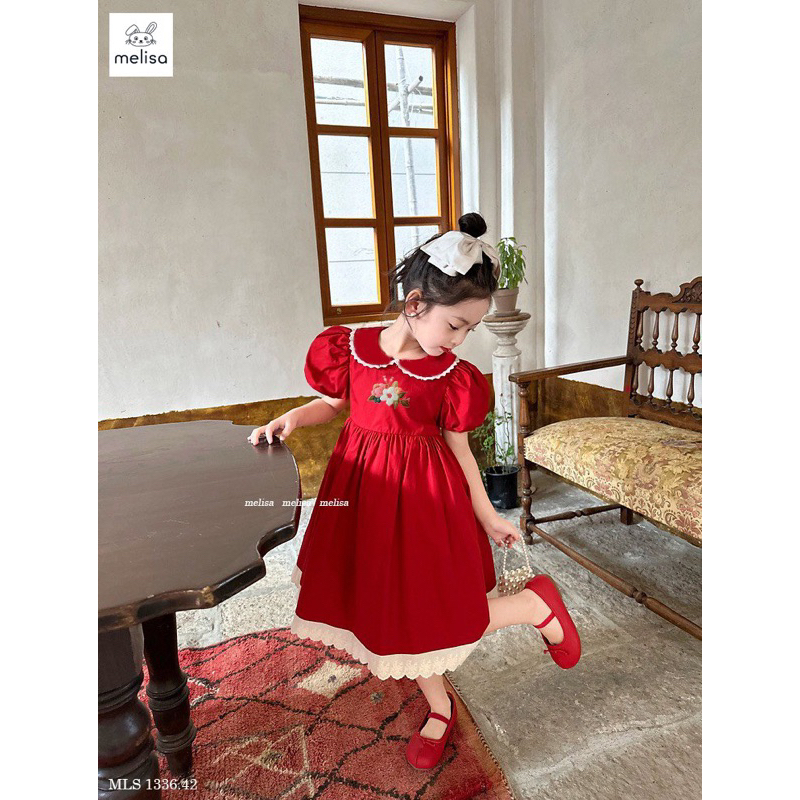 Đầm Melisa tay bồng thêu hoa ngực cực xinh 10-40kg