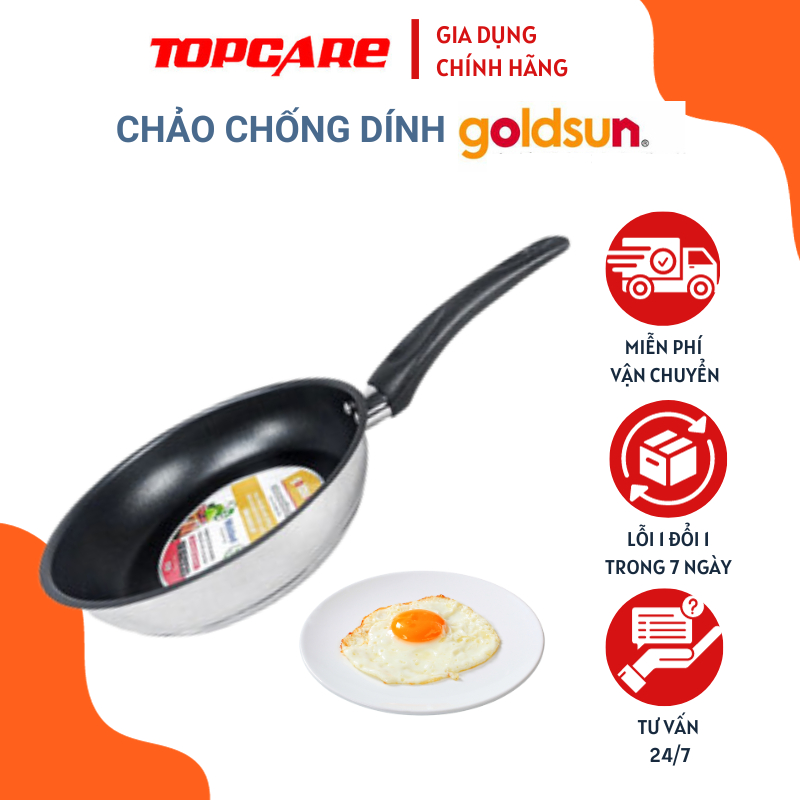 Chảo chống dính đáy từ 3 lớp chất liệu inox, nhiều kích cỡ (16/18/20/24/26/28cm) Goldsun GPA1400