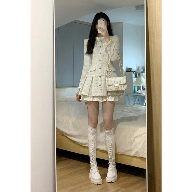 Váy dạ 2 lớp xếp ly tầng