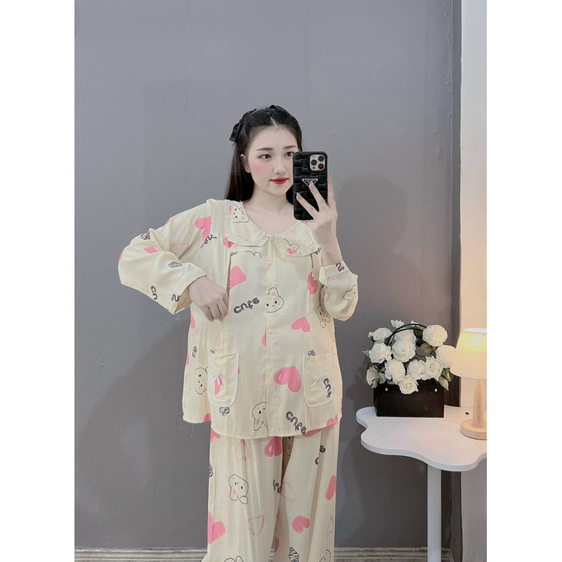 Bộ Bầu - Bộ Sau Sinh - Đũi Thái Hình Cổ Sen Hai Túi Nơ Xinh - 5 MMàu