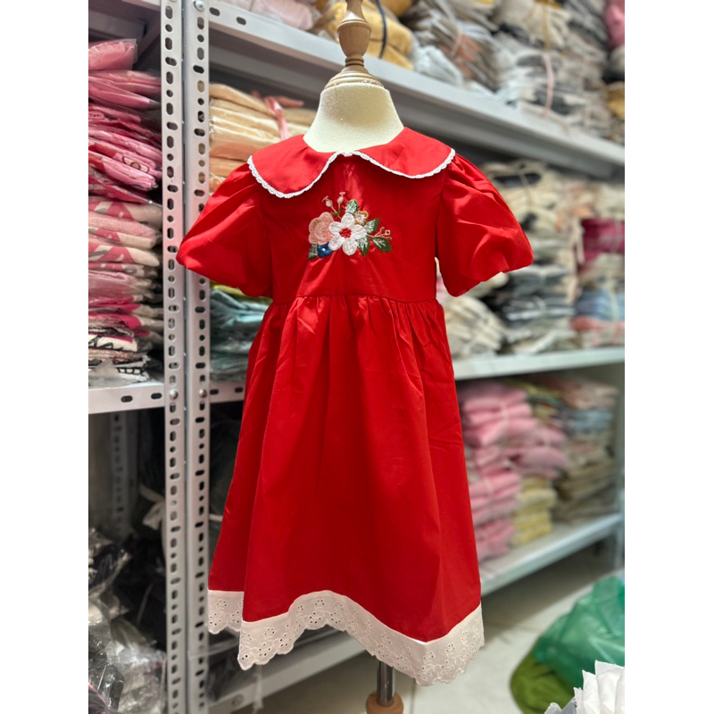 Đầm Melisa tay bồng thêu hoa ngực cực xinh 10-40kg