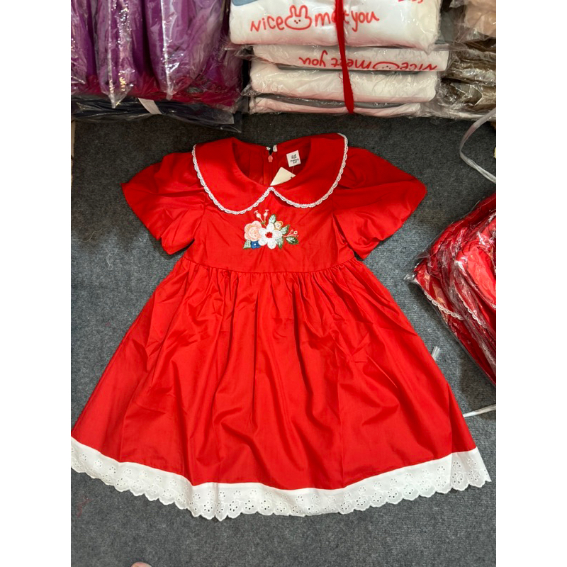 Đầm Melisa tay bồng thêu hoa ngực cực xinh 10-40kg