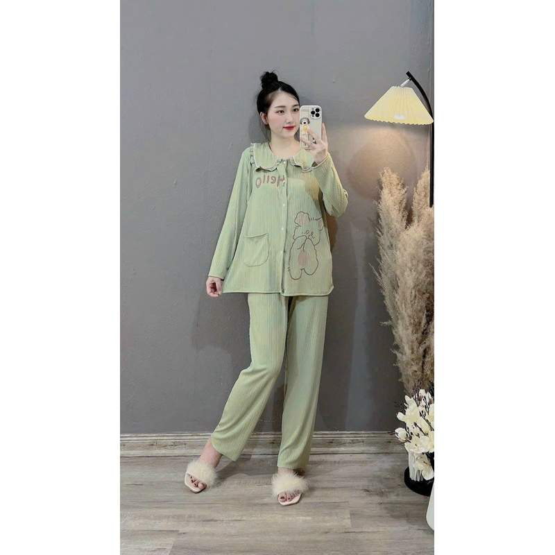 Bộ Bầu - Bộ Sau Sinh - Thun Tăm Dài Gấu To hello -4 màu