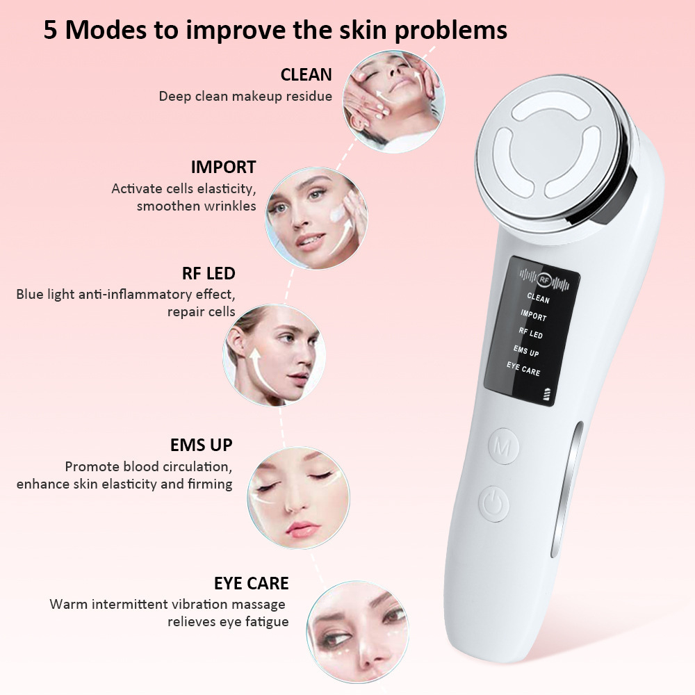 Máy điện di đẩy tinh chất ion âm dương dưỡng trắng da Boorui, massage EMS nâng cơ mặt giúp làm sạch và trẻ hóa làn da
