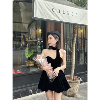 Đầm đỏ đi chơi noel chất nhung form bí có gọng corset Naomi Dress kèm khăn choàng (form lớn) - Karlotta Concept
