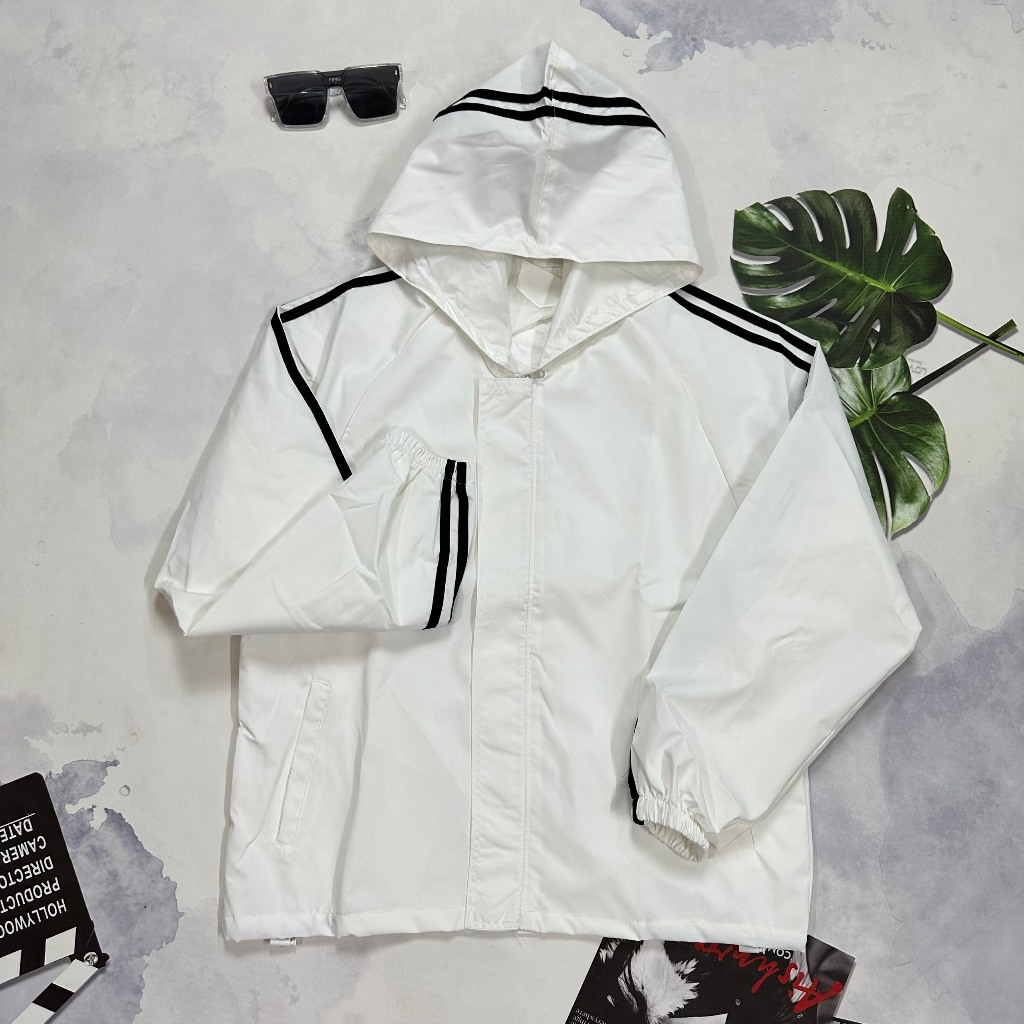 Áo khoác gió nam nữ, Áo gió thể thao sọc tay có mũ chống gió chống nước KHÔNG KÈM TÚI - Zun Shop