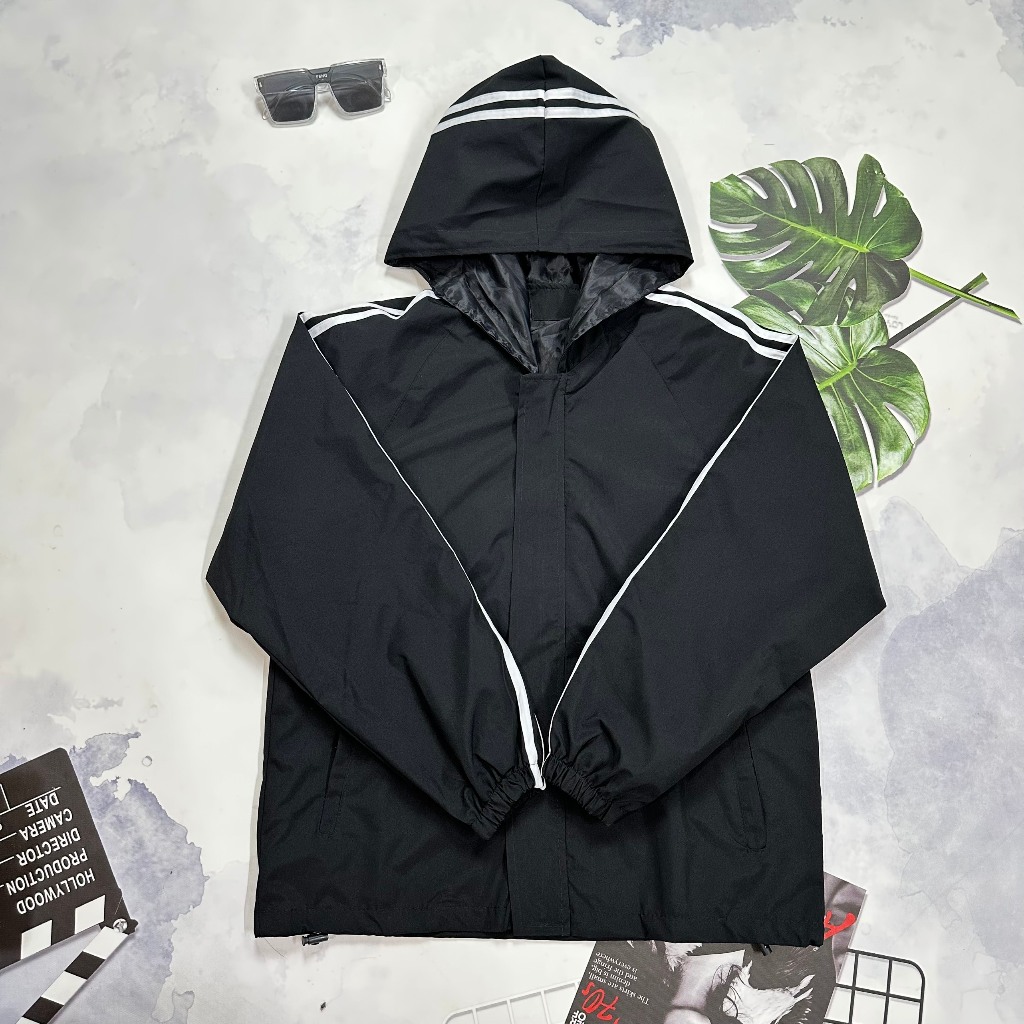 Áo khoác gió nam nữ, Áo gió thể thao sọc tay có mũ chống gió chống nước KHÔNG KÈM TÚI - Zun Shop