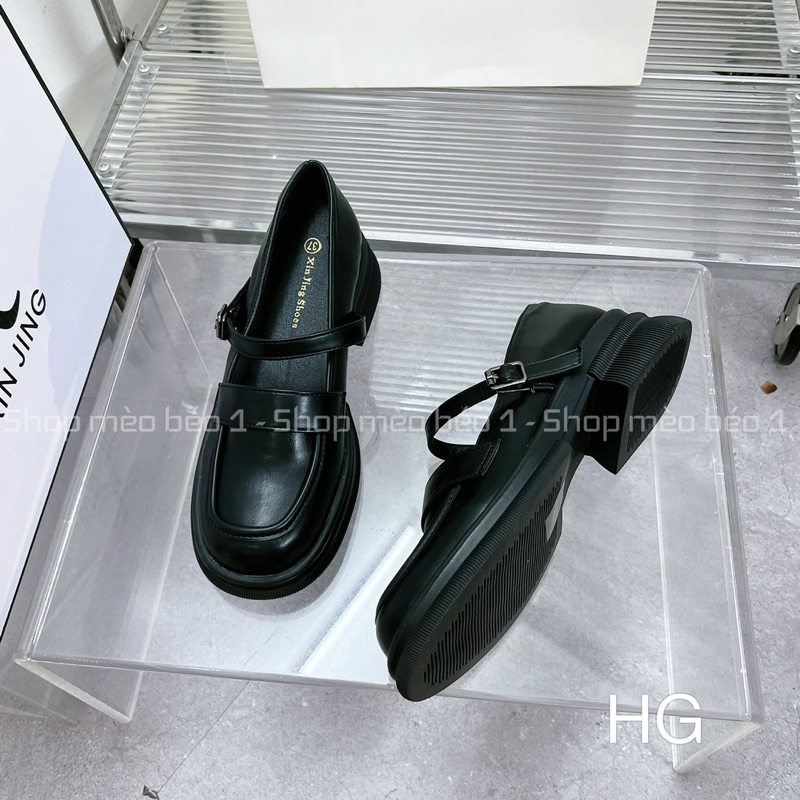 Giày búp bê da lì quai ngang khoá cài mũi tròn đế thấp basic fullbox hàng quảng châu cao cấp