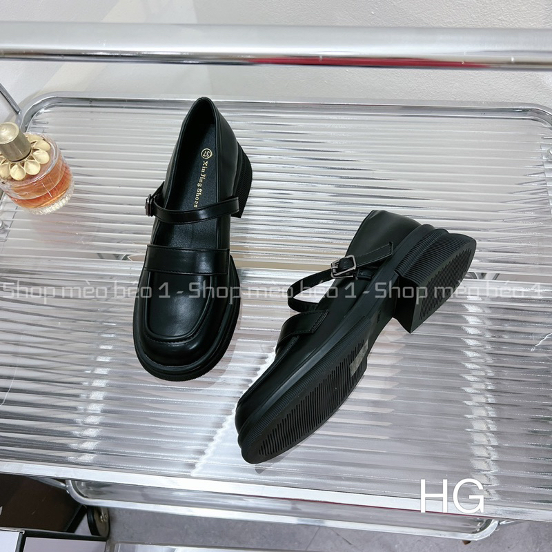 Giày búp bê da lì quai ngang khoá cài mũi tròn đế thấp basic fullbox hàng quảng châu cao cấp