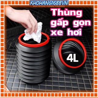 Thùng Rác Gấp Gọn Trên Xe Ô Tô 4L, Xô nước di động 2 in 1