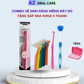  Combo Vệ Sinh Răng Niềng Đầy Đủ: Bàn chải niềng răng bàn chải kẽ cạo lưỡi mắc cài Tặng Sáp nha khoa AZ Oralcare 