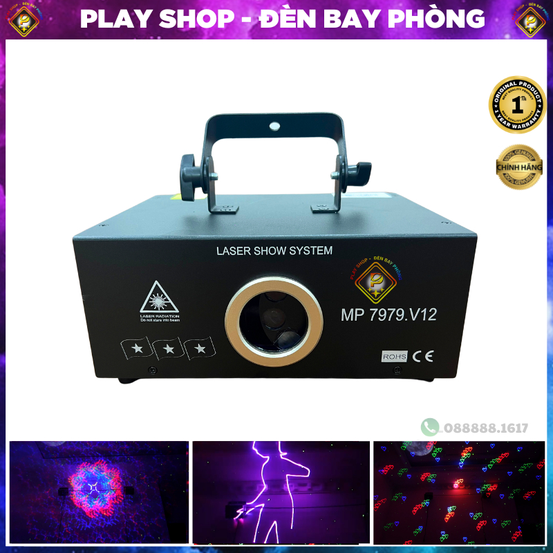 Đèn Laser Bay Phòng MP7979 V12 Chính Hãng Chiếu Hình Con Vịt , Hình Người, Đoàn Tàu Kết Hợp 5IN1