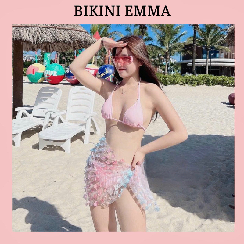 Bikini EMMA - Set 3 Món Bikini Kèm Khăn Hoạ Tiết Cánh Bươm Nổi Tiểu Thư Sang Chảnh (3 Màu) | BigBuy360 - bigbuy360.vn