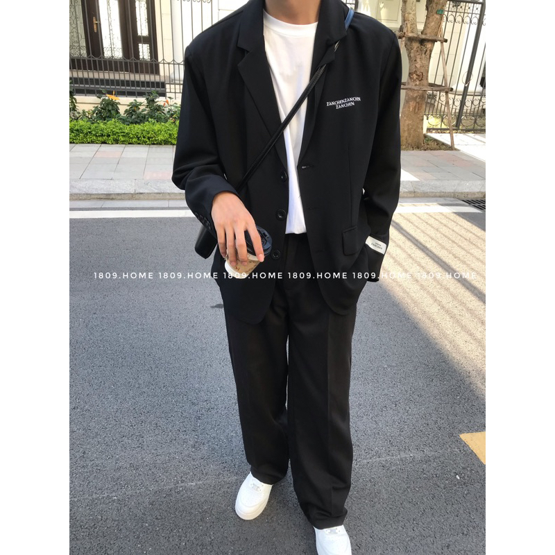 Áo khoác blazer nam form rộng hàn quốc màu đen , kem , ghi 2 cúc (Ảnh chụp thật)