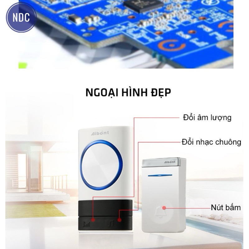 Chuông Cửa Không Dây Cao Cấp Aibont Không Dùng Pin, Chống Nước, Khoảng Cách 300m