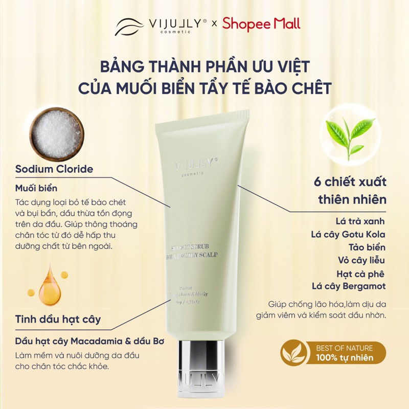 Muối tẩy tế bào chết da đầu, làm sạch da đầu dành cho tóc thường Vi Jully 120gr