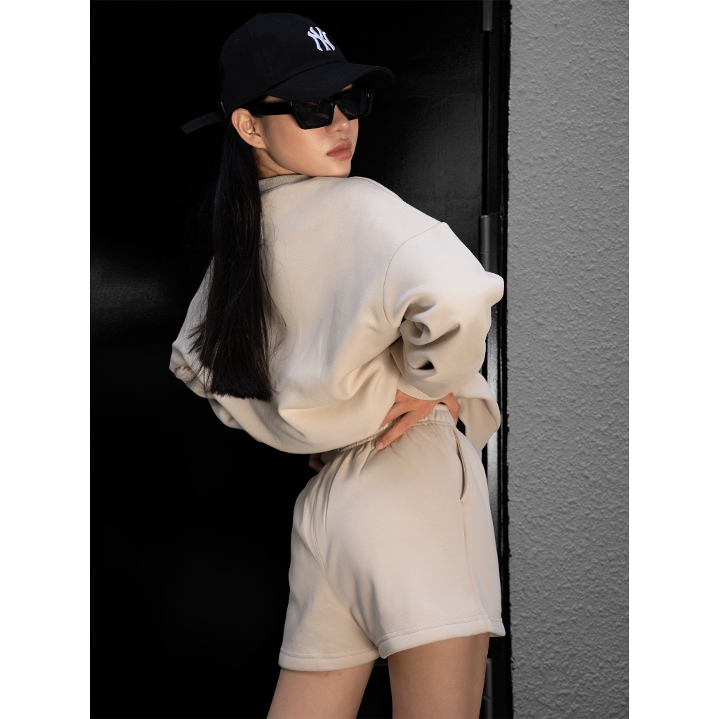 Bộ đồ nỉ lông Fitme sweater và quần đùi form rộng dày dặn màu Smoke Beige