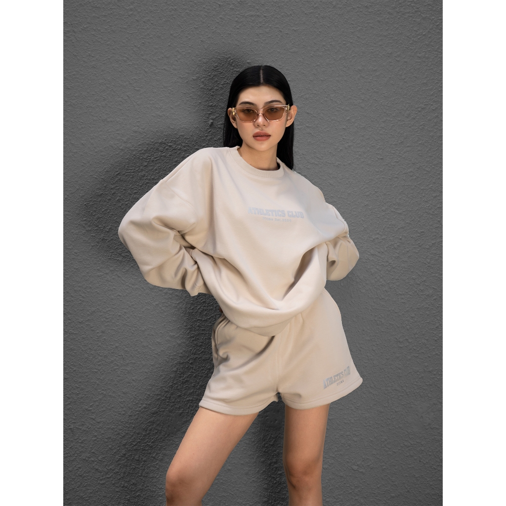 Bộ đồ nỉ lông Fitme sweater và quần đùi form rộng dày dặn màu Smoke Beige