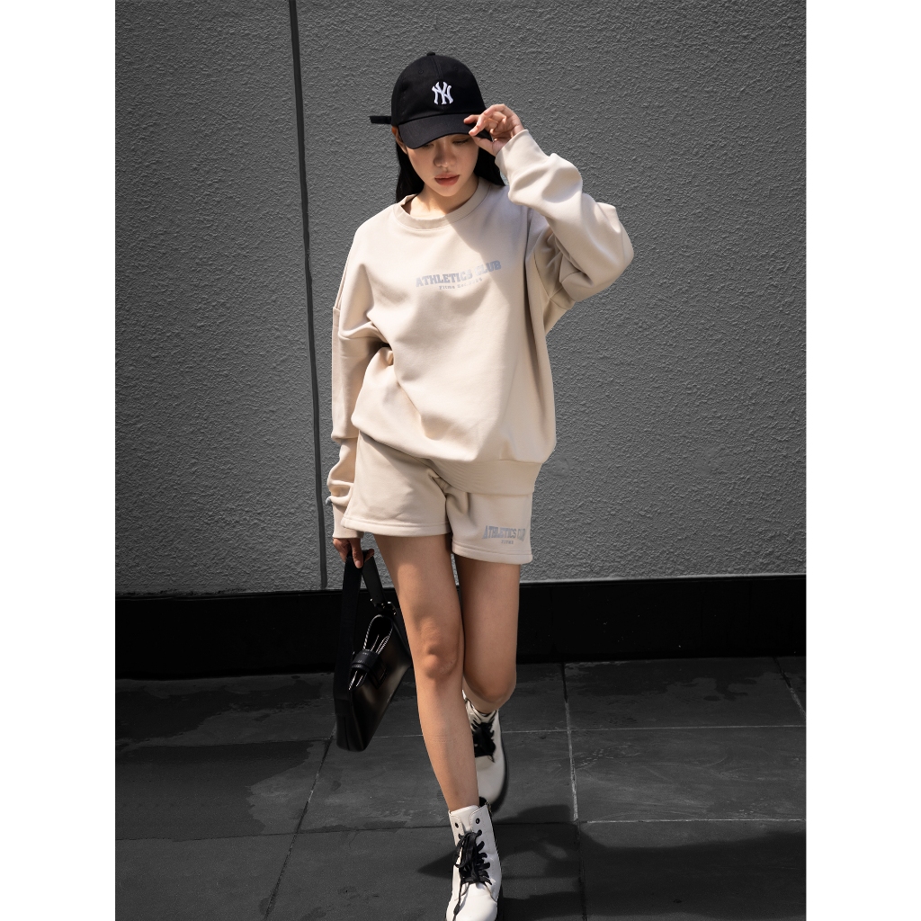 Bộ đồ nỉ lông Fitme sweater và quần đùi form rộng dày dặn màu Smoke Beige