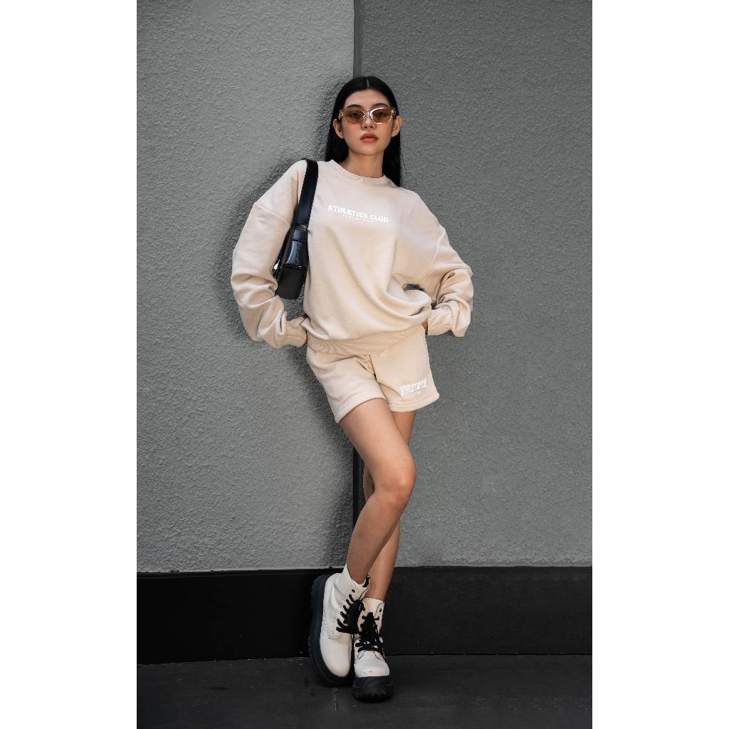 Bộ đồ nỉ lông Fitme sweater và quần đùi form rộng dày dặn màu Smoke Beige