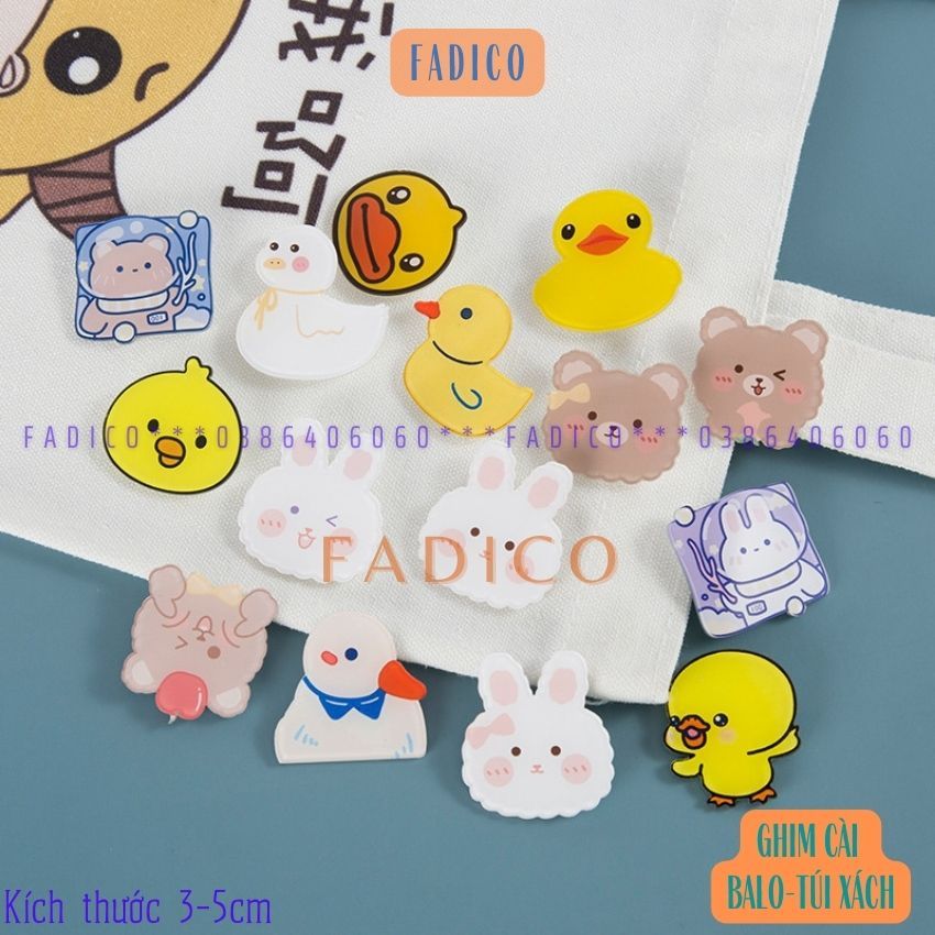 Sỉ Ghim cài balo túi xách,Sticker cài áo, túi xách balo hình VỊT CON  dễ thương,KT 3-5cm nhựa acrylic-FADICO