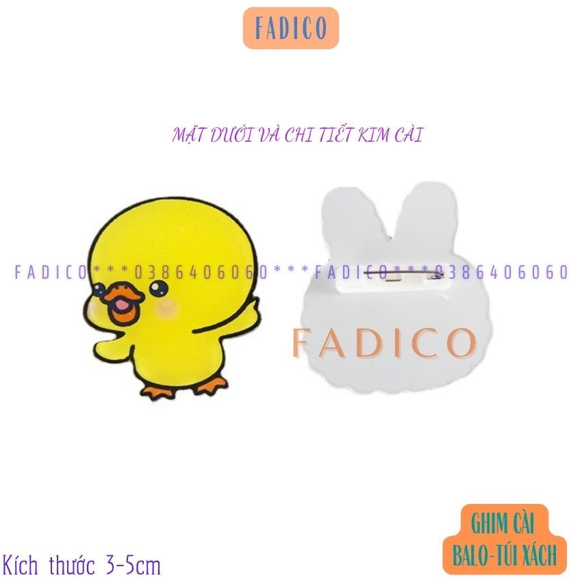 Sỉ Ghim cài balo túi xách,Sticker cài áo, túi xách balo hình VỊT CON  dễ thương,KT 3-5cm nhựa acrylic-FADICO