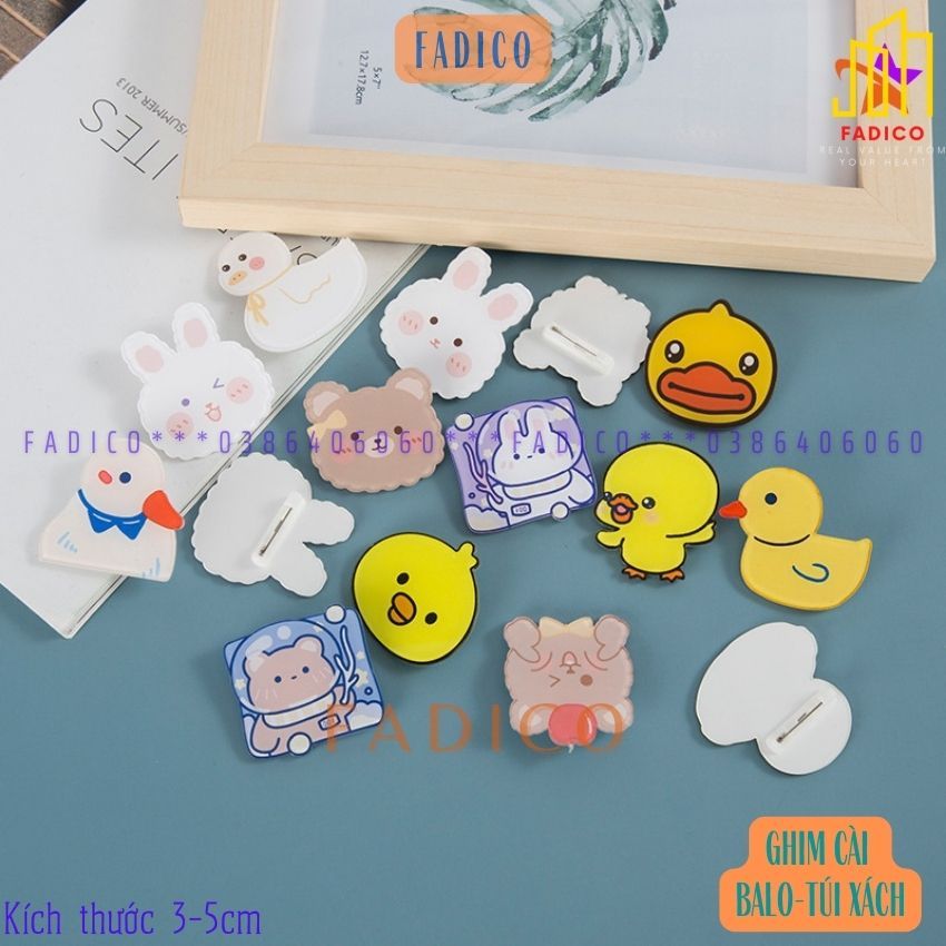 Sỉ Ghim cài balo túi xách,Sticker cài áo, túi xách balo hình VỊT CON  dễ thương,KT 3-5cm nhựa acrylic-FADICO