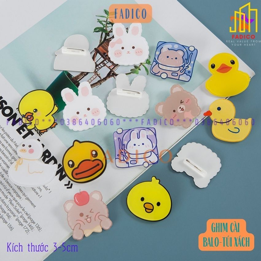 Sỉ Ghim cài balo túi xách,Sticker cài áo, túi xách balo hình VỊT CON  dễ thương,KT 3-5cm nhựa acrylic-FADICO