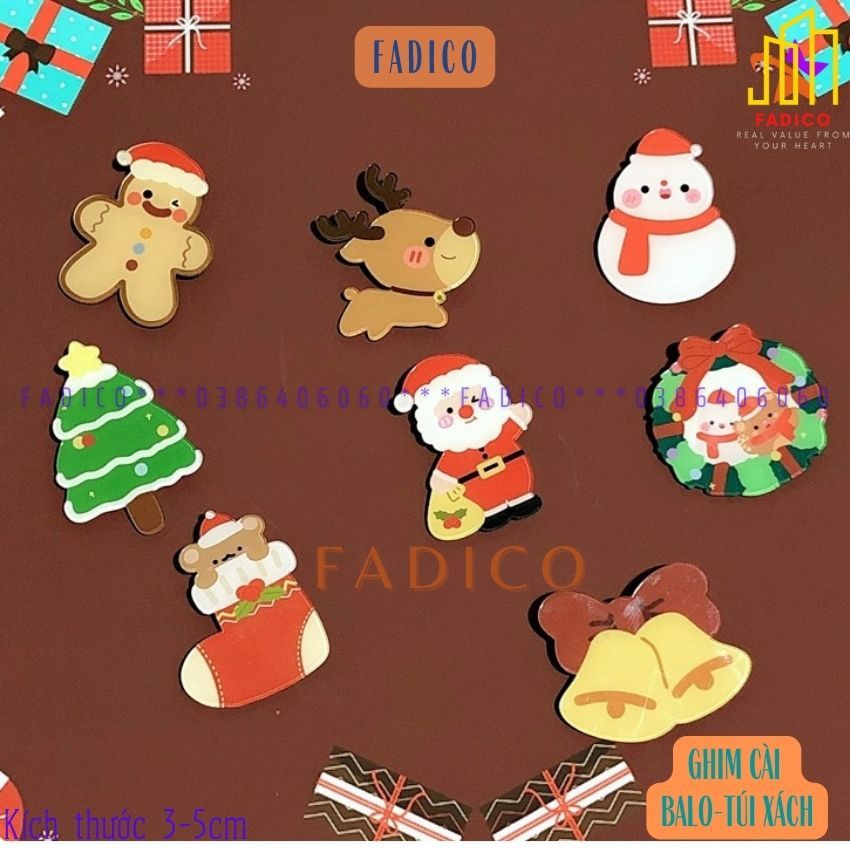 Sỉ Pin cài balo túi xách,gim cài áo, trâm cài túi xách balo hình ÔNG GIÀ NOEL  dễ thương,KT 3-5cm nhựa acrylic-FADICO