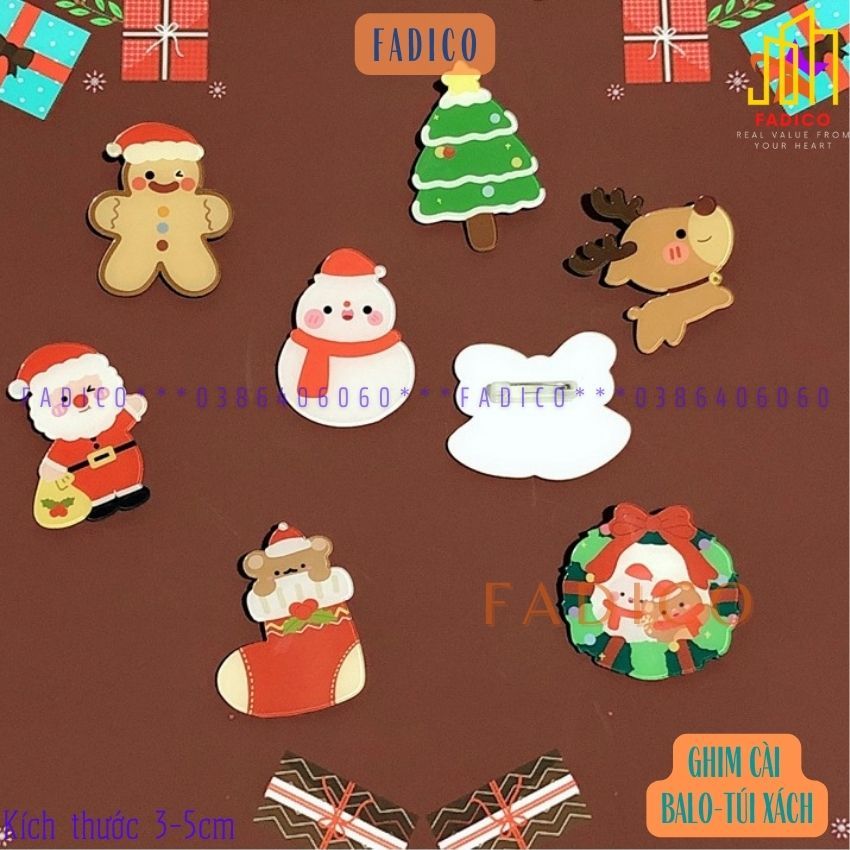 Sỉ Pin cài balo túi xách,gim cài áo, trâm cài túi xách balo hình ÔNG GIÀ NOEL  dễ thương,KT 3-5cm nhựa acrylic-FADICO