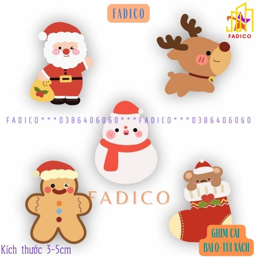 Sỉ Pin cài balo túi xách,gim cài áo, trâm cài túi xách balo hình ÔNG GIÀ NOEL  dễ thương,KT 3-5cm nhựa acrylic-FADICO