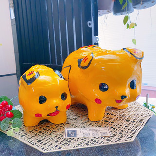 Heo đất Pikachu - heo đất nung truyền thống vẽ hoạt hình, nước sơn Bạch Tuyết, handmade 100%