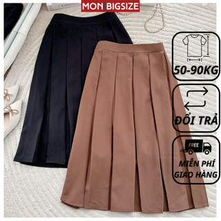 Chân váy bigsize nữ đi chơi sang chảnh kiểu xếp ly to dáng dài qua gối lưng cao chất cotton lạnh MON big size 50 - 90kg
