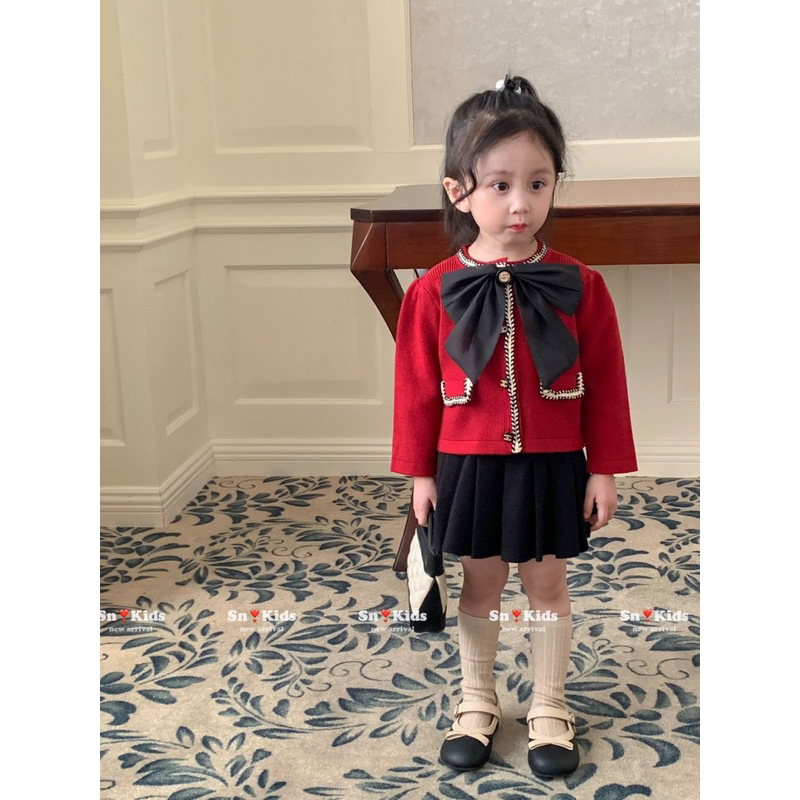 Set váy tăm nơ đen bé gái