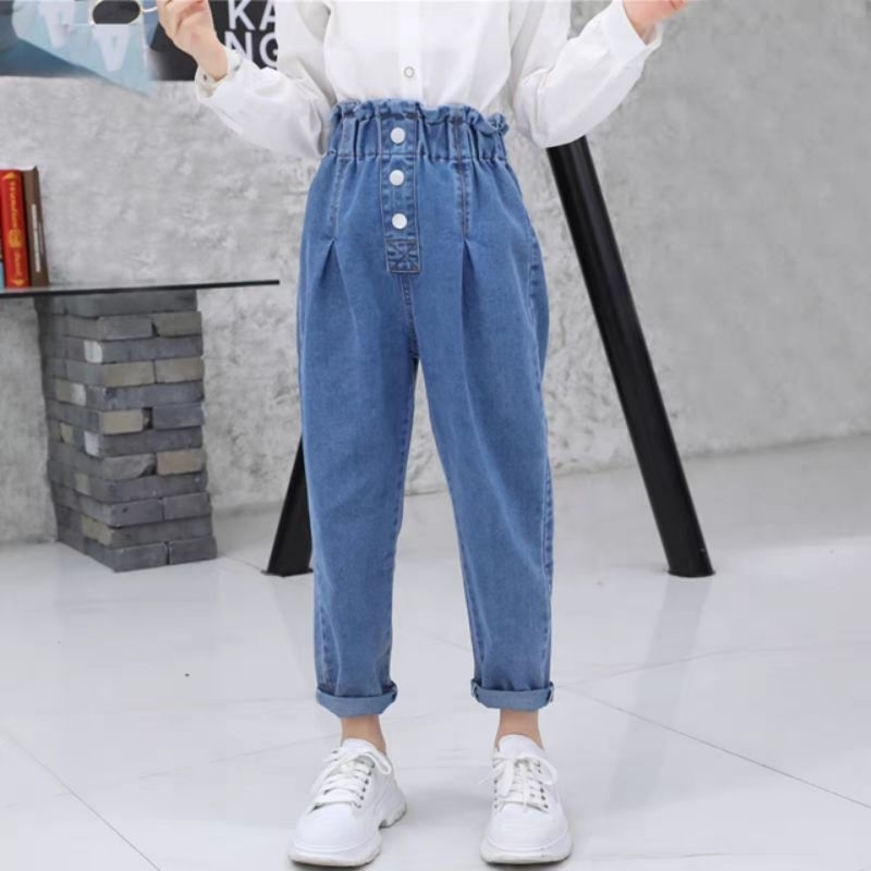 Quần bò dáng dài bé gái  chất mềm  giãn , quần dài bé gái đi học đi chơi.