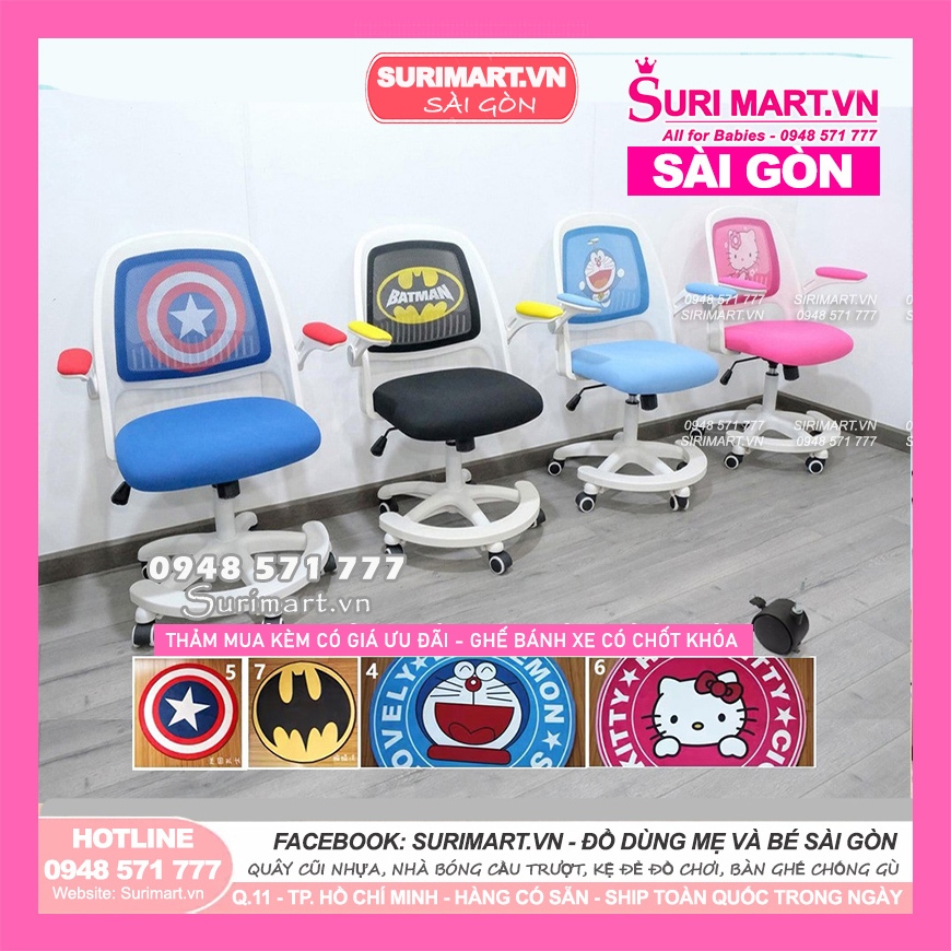 Ghế Học Sinh Newber 150, Ghế siêu anh hùng - Ghế siêu nhân cho trẻ em Doremon - Batman - Mèo Hello Kity