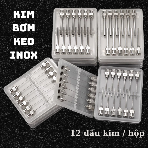 12 đầu kim bơm keo inox hộp 12 cây dài 13mm