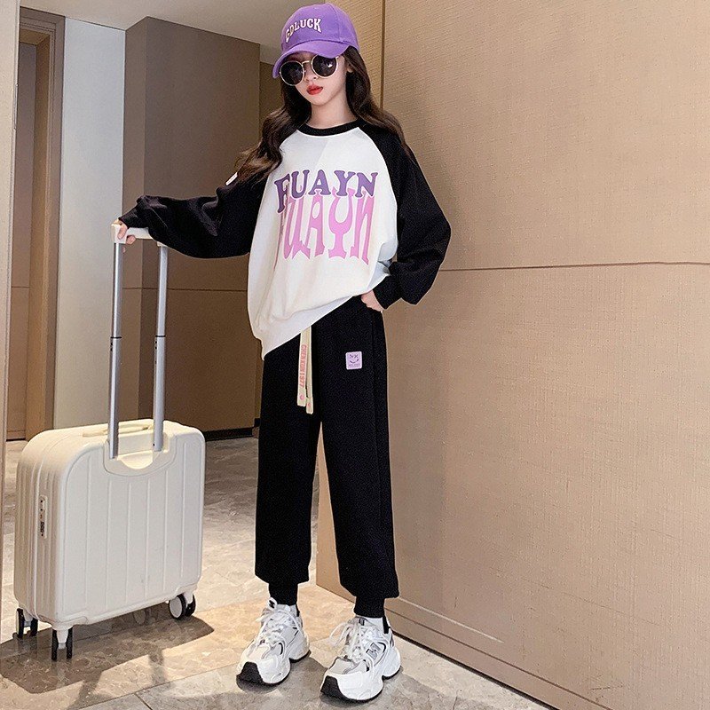 Bộ quần áo thu đông bé gái "MOSHINO" 14-45kg, set bộ dài tay thu đông cho bé 4-15 tuổi. Vải da cá dày dặn. STG49