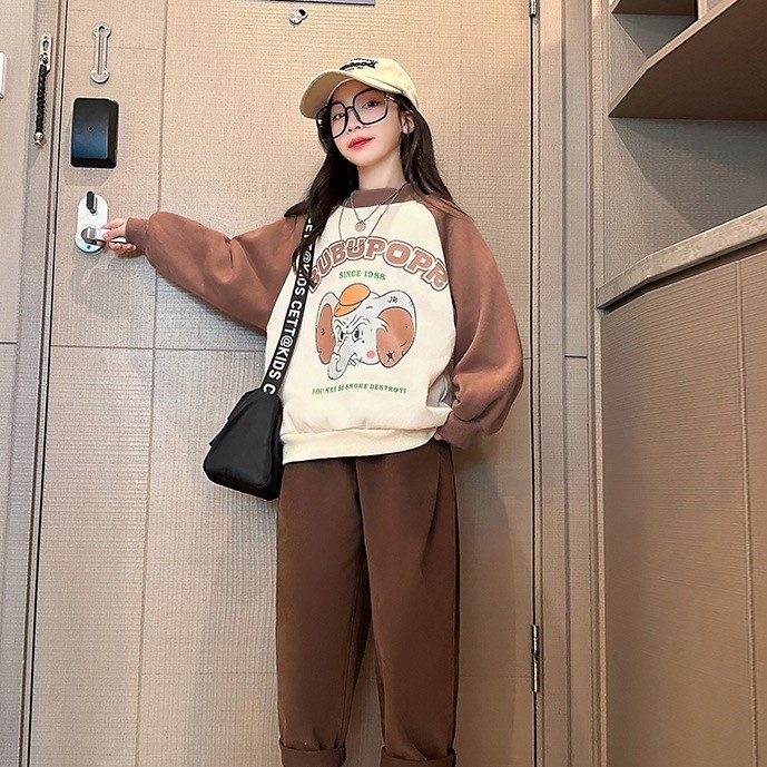 Bộ quần áo thu đông bé gái "MOSHINO" 14-45kg, set bộ dài tay thu đông cho bé 4-15 tuổi. Vải da cá dày dặn. STG49